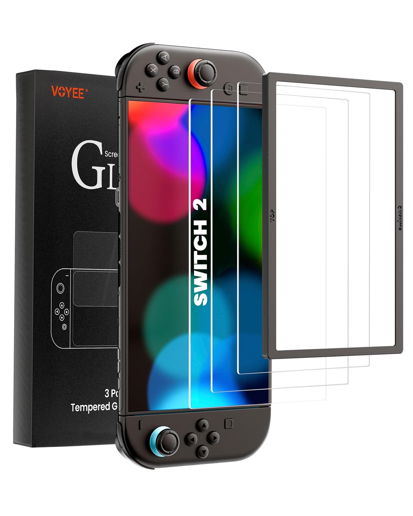VOYEE Screen Protector for 2025 Switch 2 7.9 Inch Tempered Glass 3 Packs 9H Hardness Anti Scratch Ultra HD Clear Bubble Free Touch Sensitive Easy Installation Kit Included
