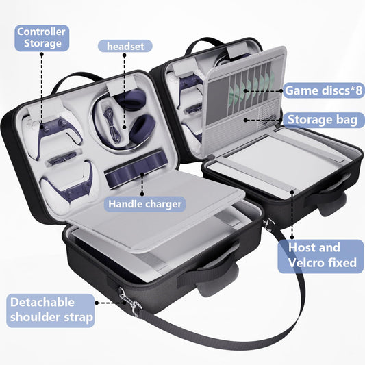 MOCADIA Hard Shell Carrying Case for PS5 & PS5 Slim - Portable Travel Bag, Black, Compatible with Console, Controllers & Accessories