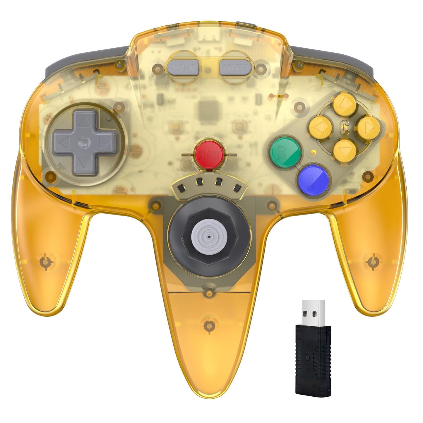 KIWITATA Wireless N64 USB Controller 500mAh Rechargeable Battery 2.4ghz N64 Remote Wireless Joystick Controller for Switch/Switch Lite/Switch OLED MAC PC Windows 7 8 10 11 Clear Yellow