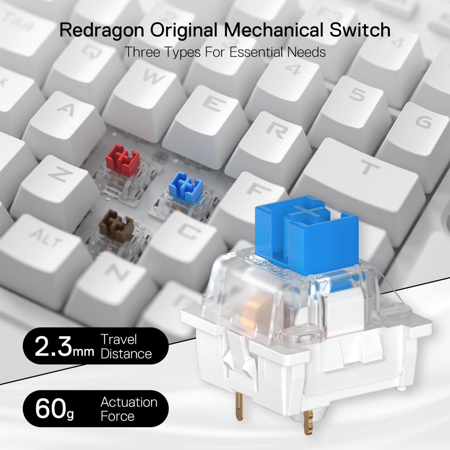 Redragon K585 DITI One-Handed RGB Mechanical Gaming Keyboard, Blue Switch, Type-C, 42 Keys, 7 Macro Keys, White, Wired