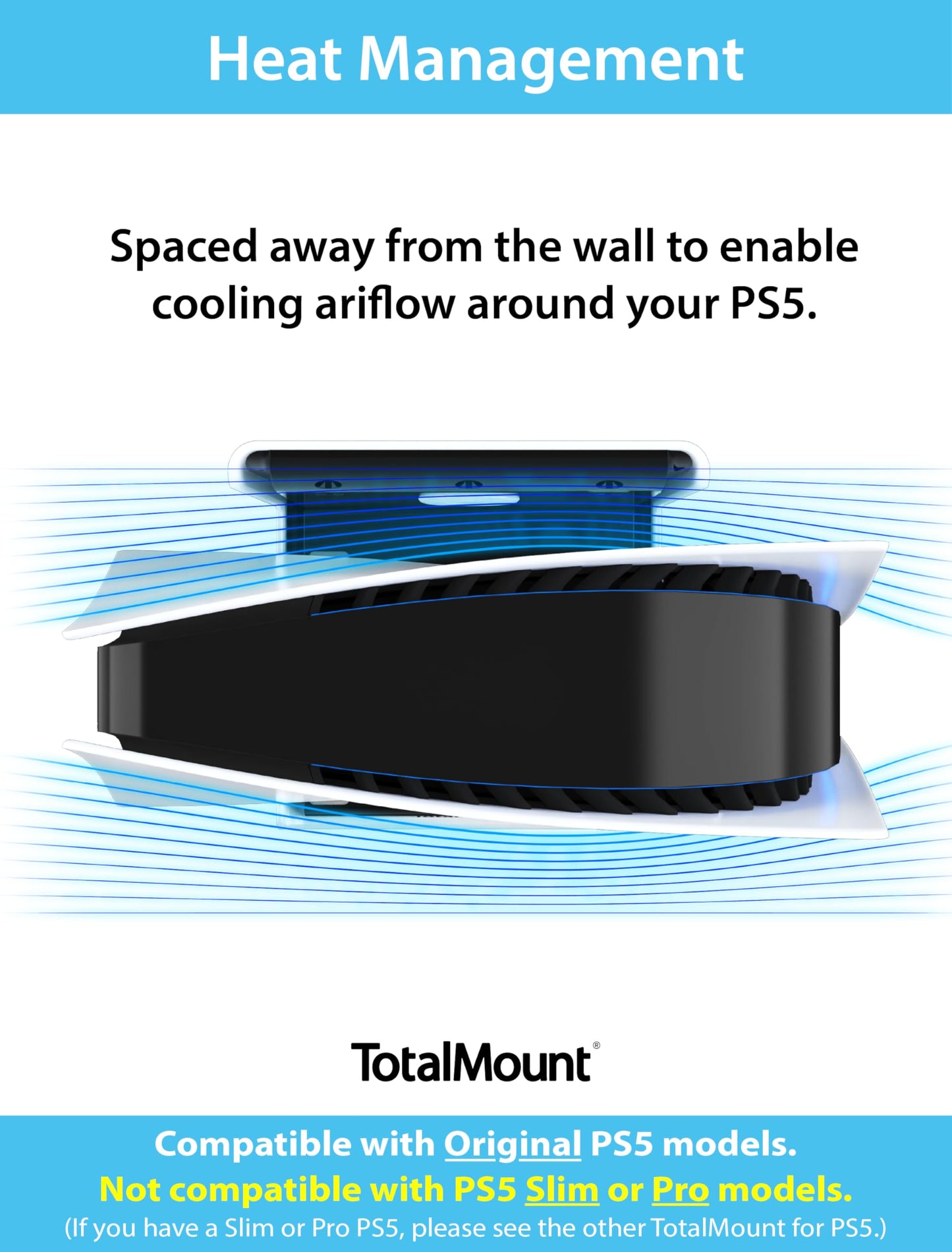 TotalMount Original Mount for PS5 - Black, Model 0119, Size 6.69D x 7.09W x 5.51H in, Not Compatible with PS5 Slim