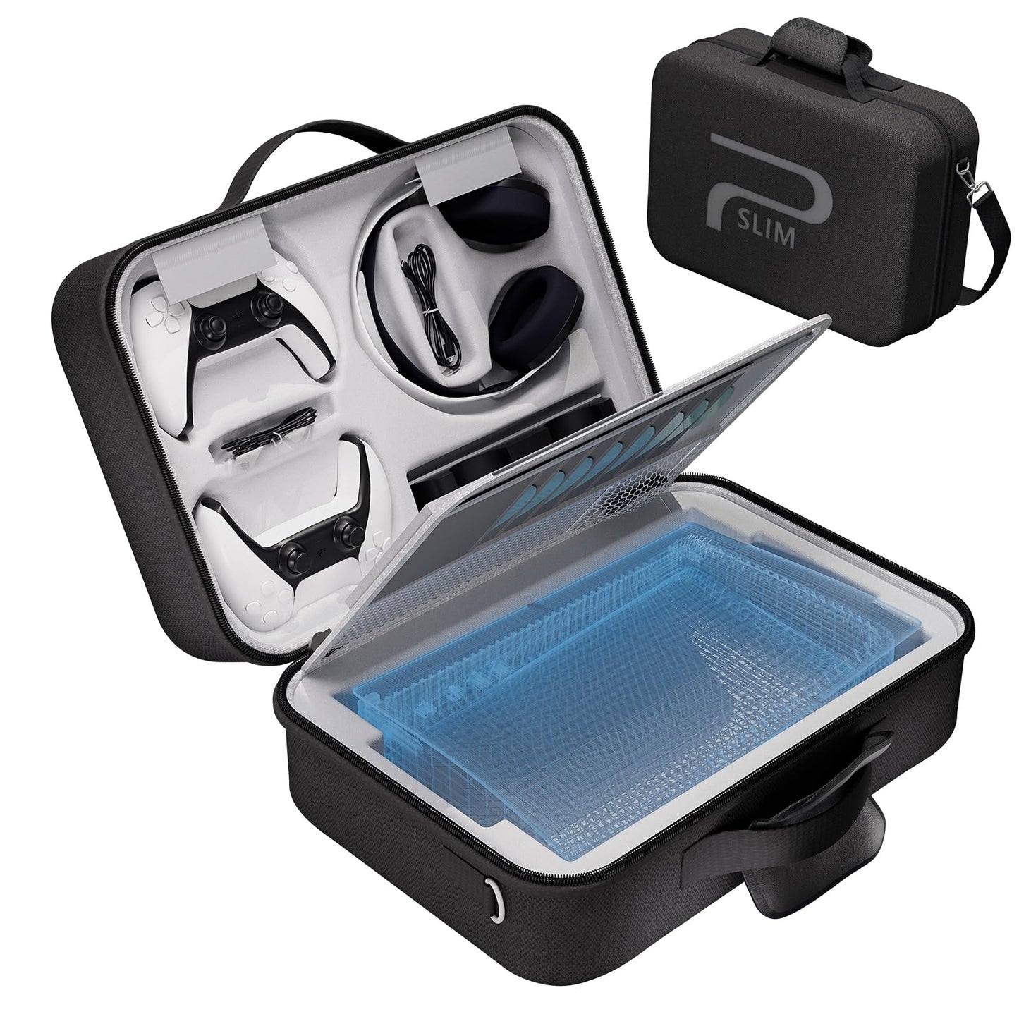 MOCADIA Carrying Case for PS5 SLIM 2023 Hard Shell Travel Case Compatible Playstation 5 Slim Console Protective Bag Headset PS5 Controller Game Discs and Gaming Accessories (Black)