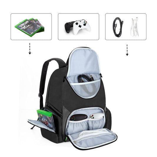 CURMIO Travel Backpack for Xbox Consoles and Accessories - Green Stripe, Carrying Case (Bag Only)