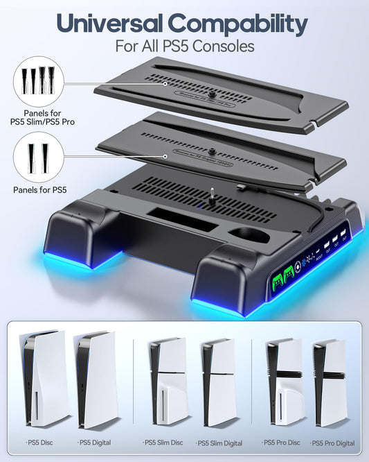 OIVO PS5 Cooling Stand & Controller Charger, 3-Level Fan, Black, Model IV-P5235