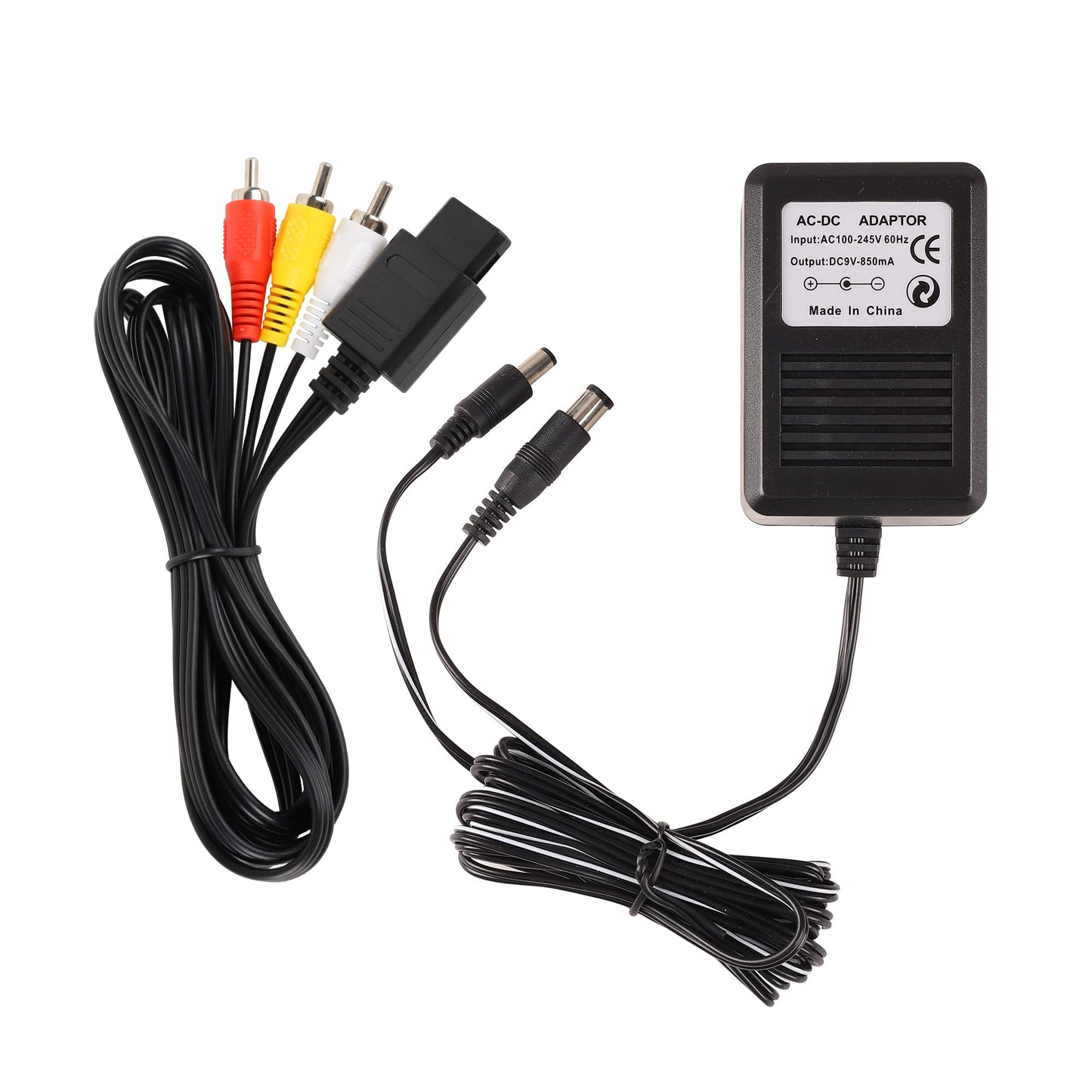 SNES Power Supply and AV Cable AC Power Cord and Audio Video RCA AV Cable Compatible with Super Nintendo SNES Power Adapter & AV Cord Bundle Set