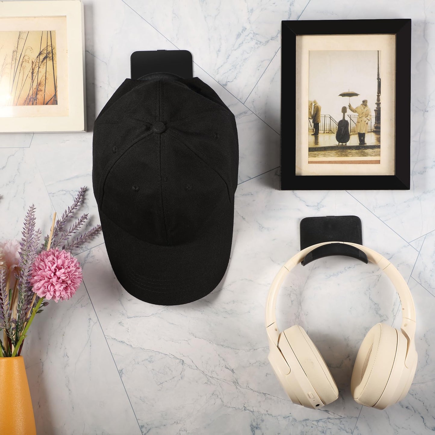 Wonderjune Headphone Wall Hangers - Adhesive Hooks for Gaming Headsets, Universal Stand, 60 Pcs, Black