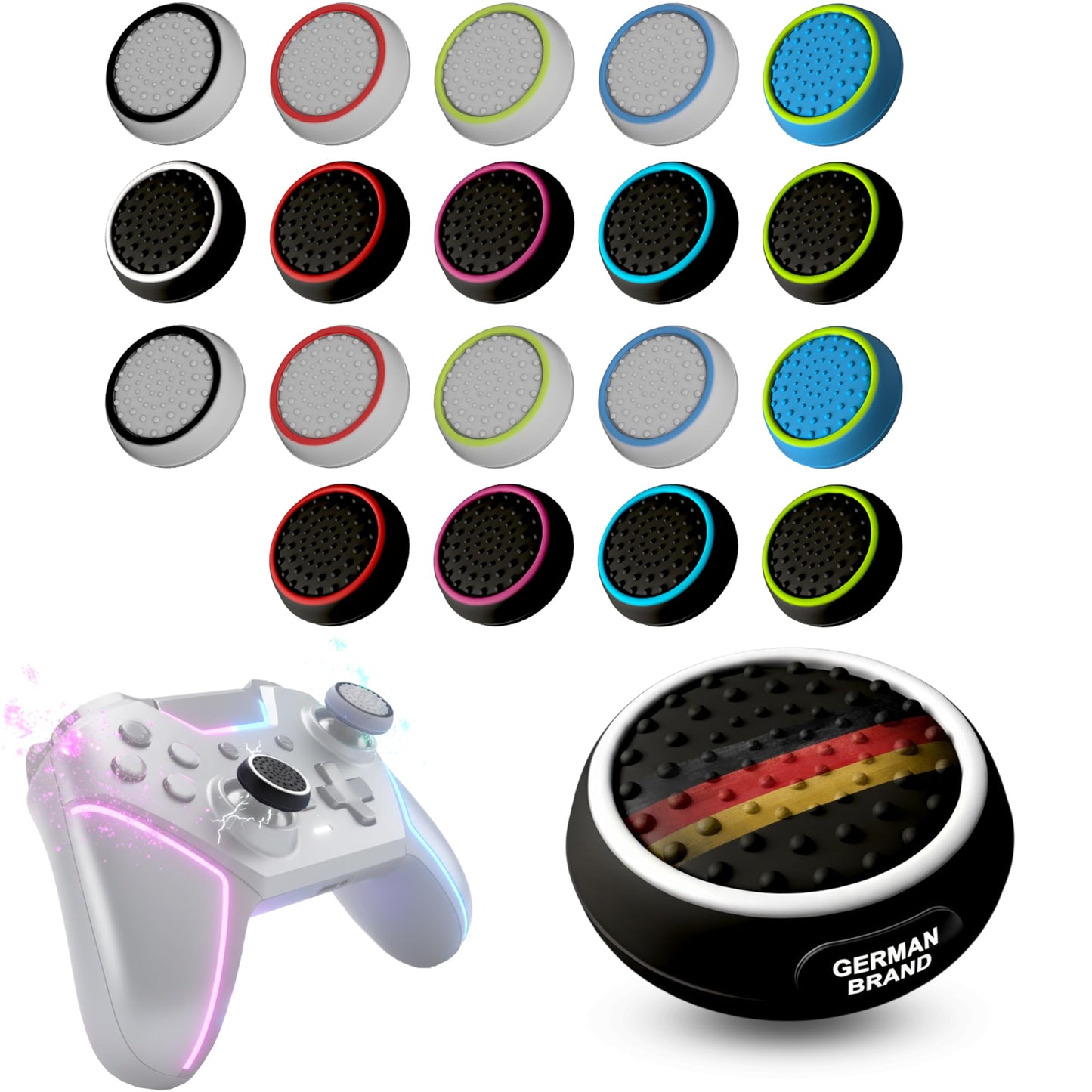 MatoSan 20 Thumbstick Grip Caps - Universal Silicone Controller Covers - Enhanced Grip Precision & Protection - Anti-Slip Joystick Accessories for All Modern Game Controllers