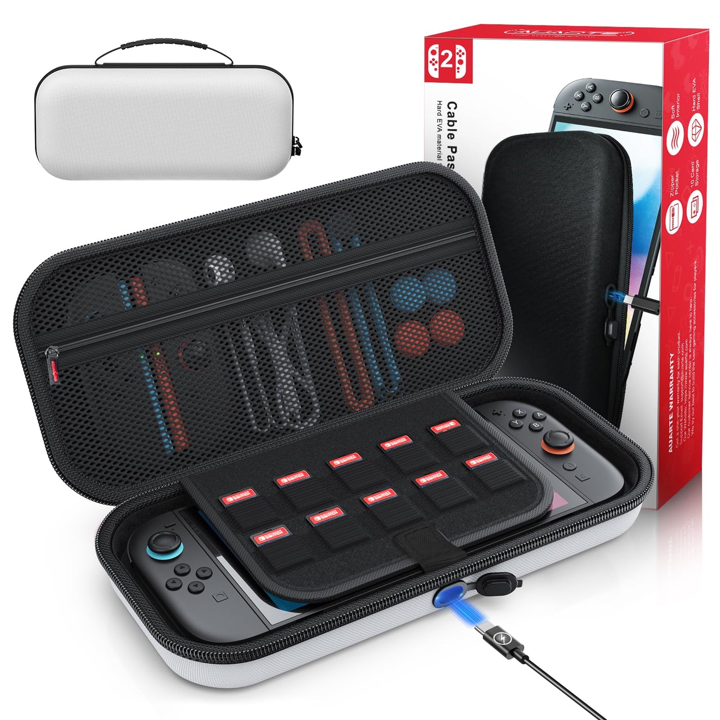 Auarte [Charge Inside Switch 2 Carrying Case for Nintendo Switch 2 Console 2025 / Switch Original/Switch OLED Slim Travel Carry Case for Switch 2 Accessories with 10 Game Card Storage
