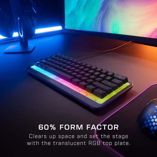 ROCCAT Magma Mini 60% RGB Gaming Keyboard - Black, Membrane Keys, Programmable Layers, Anti-Ghosting, Spill Resistant, Model ROC-27-042