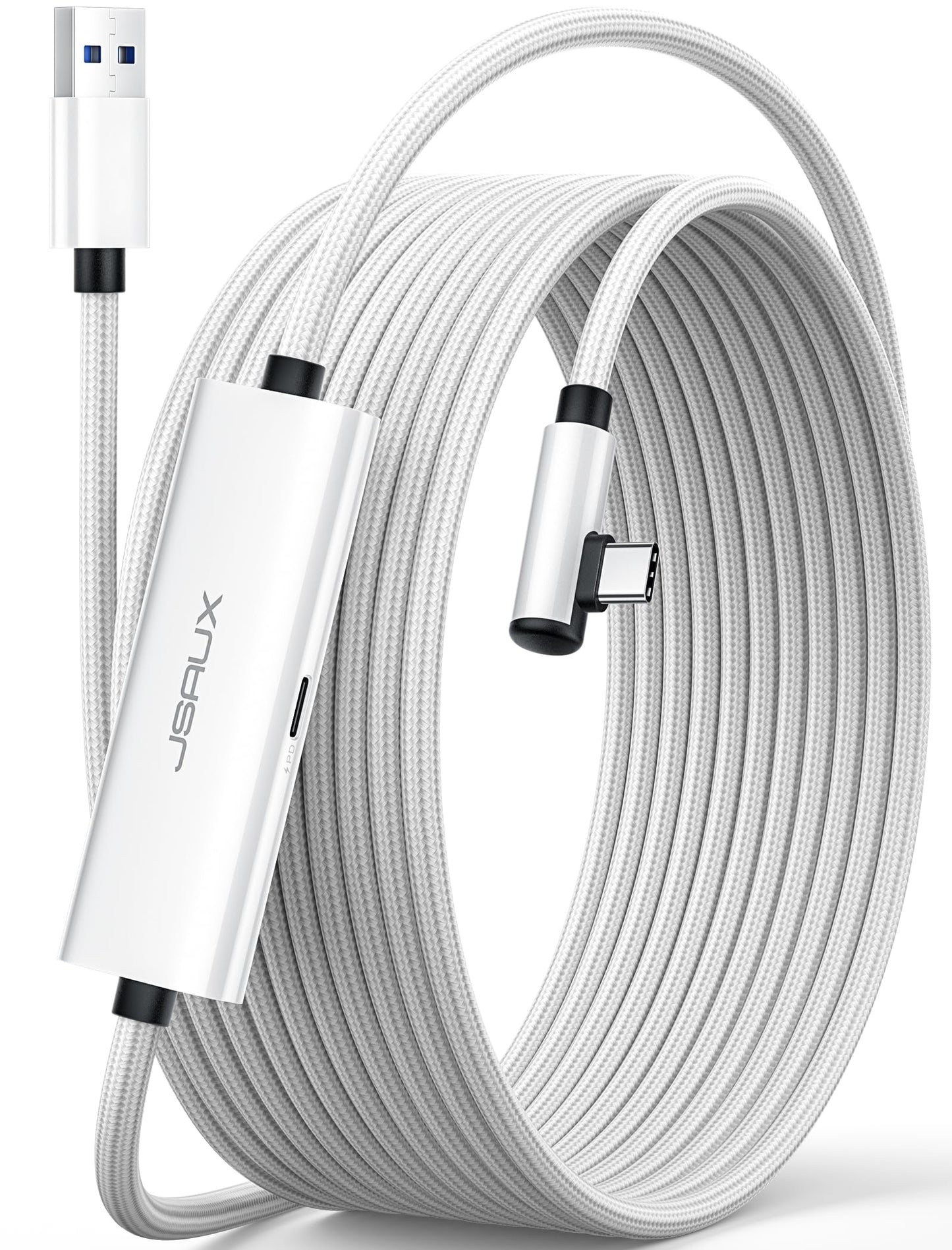JSAUX Link Cable with 18W Charging 16ft Compatible with Oculus Meta Quest 3S/ 3/ 2/ Pro and Pico 4 PC VR Steam VR Accessories 2-in-1 High Speed 5Gbs USB3.0 to USB C Data Cord for VR Headset