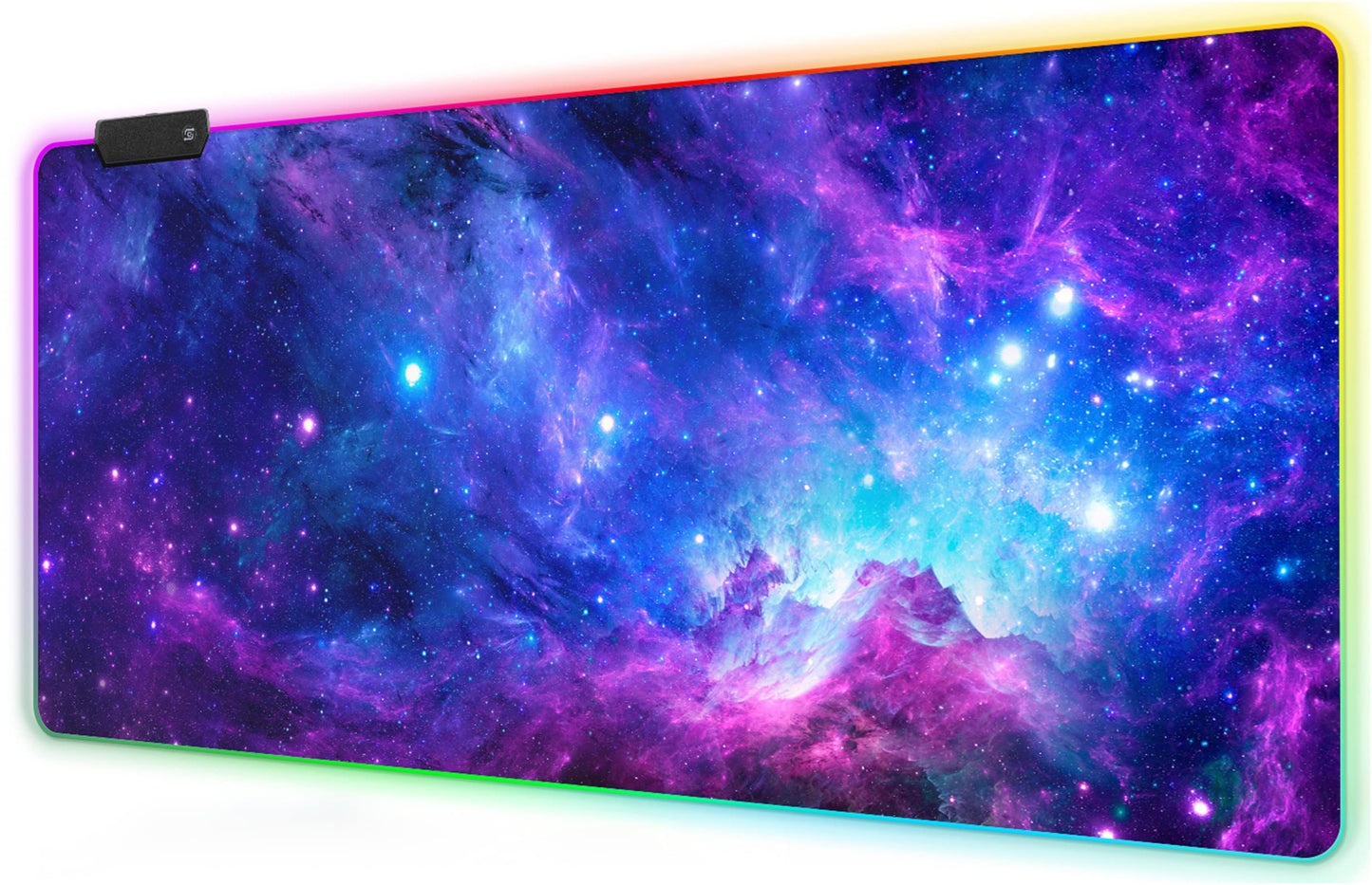 Meffort Inc RGB Gaming Mouse Pad - Extra Large XXL LED Gaming Mouse Mat with Custom Design Stitched Edges (35.4 x 15.7 Inch Galaxy Clouds)