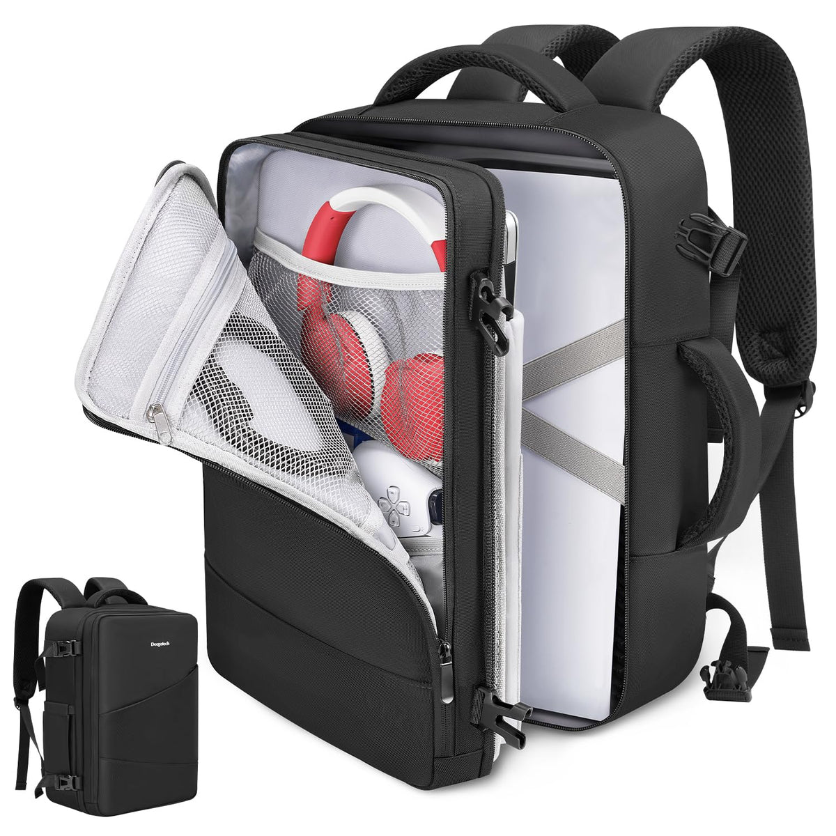 Deegotech Carrying Bag Backpack Fit for PS5/PS5 Pro Protective Tpartyl Case Bag Compatible with Playstation 5 Console Disc Controllers Accessories and 15.6 Laptop Water-resistant Game Bags Black