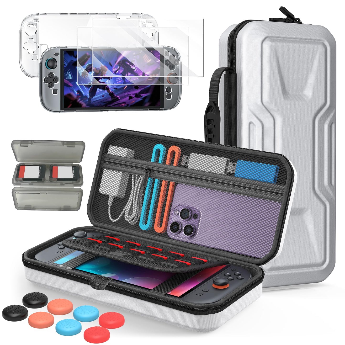 All in One Accessories Carrying Case Bundle for Nintendo Switch 2 2025 with 10 Game Cards Slots for Game Boy Advance Games (White)