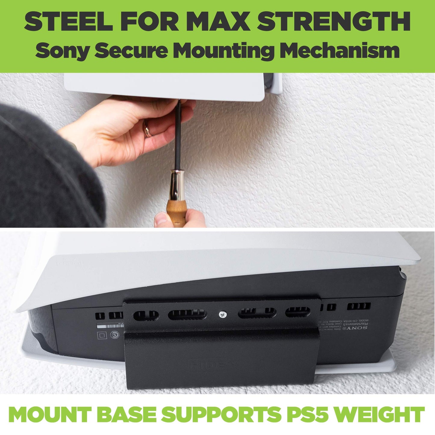 HIDEit Mounts PS5 Wall Mount & Controller Bundle - Steel Wall Mount & Rubber Dipped Holder - Not PS5 Slim Compatible
