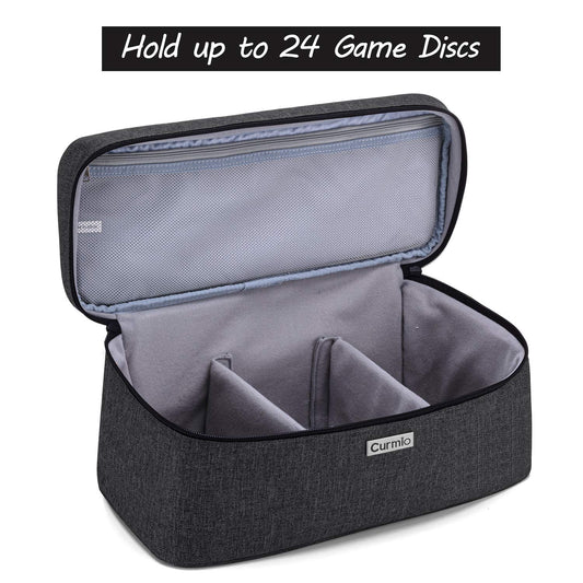 CURMIO Game Disc Storage Bag, Holds 24 Discs, Nylon, Black, Model CACR01601, Compatible with PS4, PS5, Xbox Series X/S