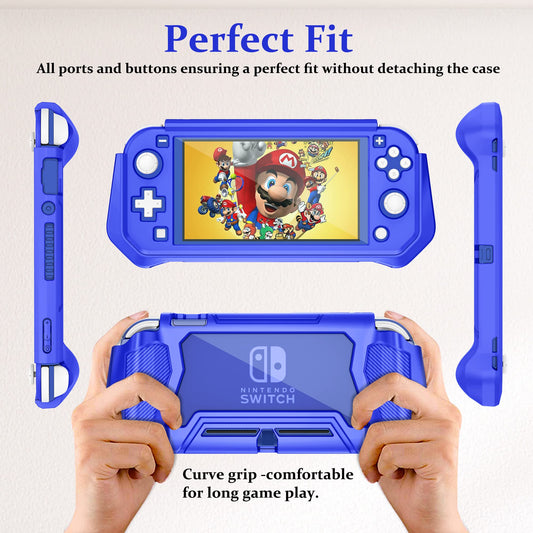 Kailfee Protective Case for Nintendo Switch Lite - TPU Shock-Absorption, Anti-Scratch, with Screen Protector & Thumb Grip Caps, Navy Blue