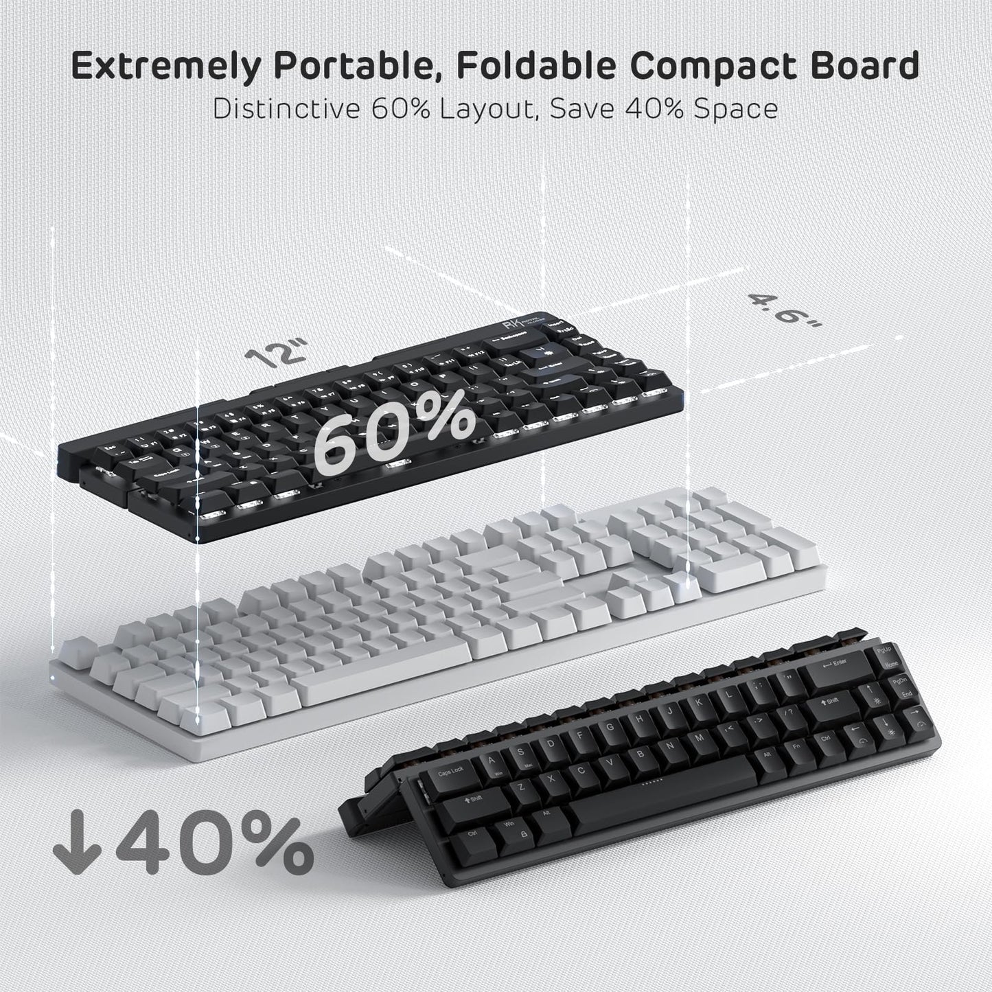 RK ROYAL KLUDGE F68 60% Wireless Mechanical Keyboard, Low Profile Red Switch, Black Aluminum Body, White Backlit, 68 Keys