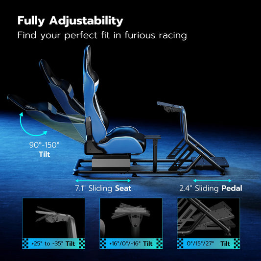 ARES WING Racing Cockpit - GRS1001BU Sim Racing Wheel Stand with Seat, Compatible with Fanatec, Thrustmaster, PS5, PS4, Xbox - Blue