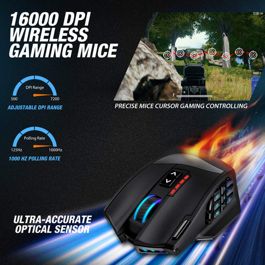 UtechSmart Venus Pro RGB Wireless MMO Gaming Mouse - 16,000 DPI, Ergonomic, Classic Black, 16 Programmable Buttons, Model US-D16000-WGM