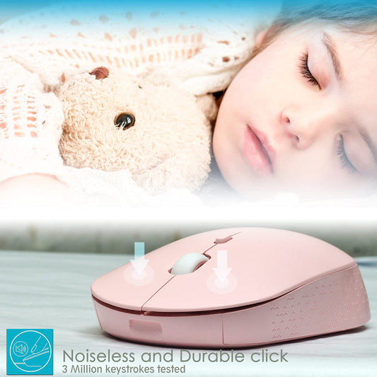 YUMQUA Wireless Mouse WM102 - Slim 2.4G Optical Silent Mouse for Laptop, Chromebook, PC - Pink