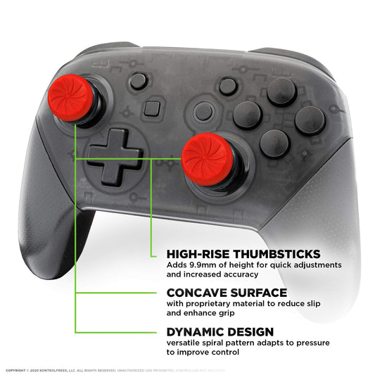 KontrolFreek FPS Freek Inferno Performance Thumbsticks for Nintendo Switch Pro Controller - High-Rise Concave - Red - Model 399433