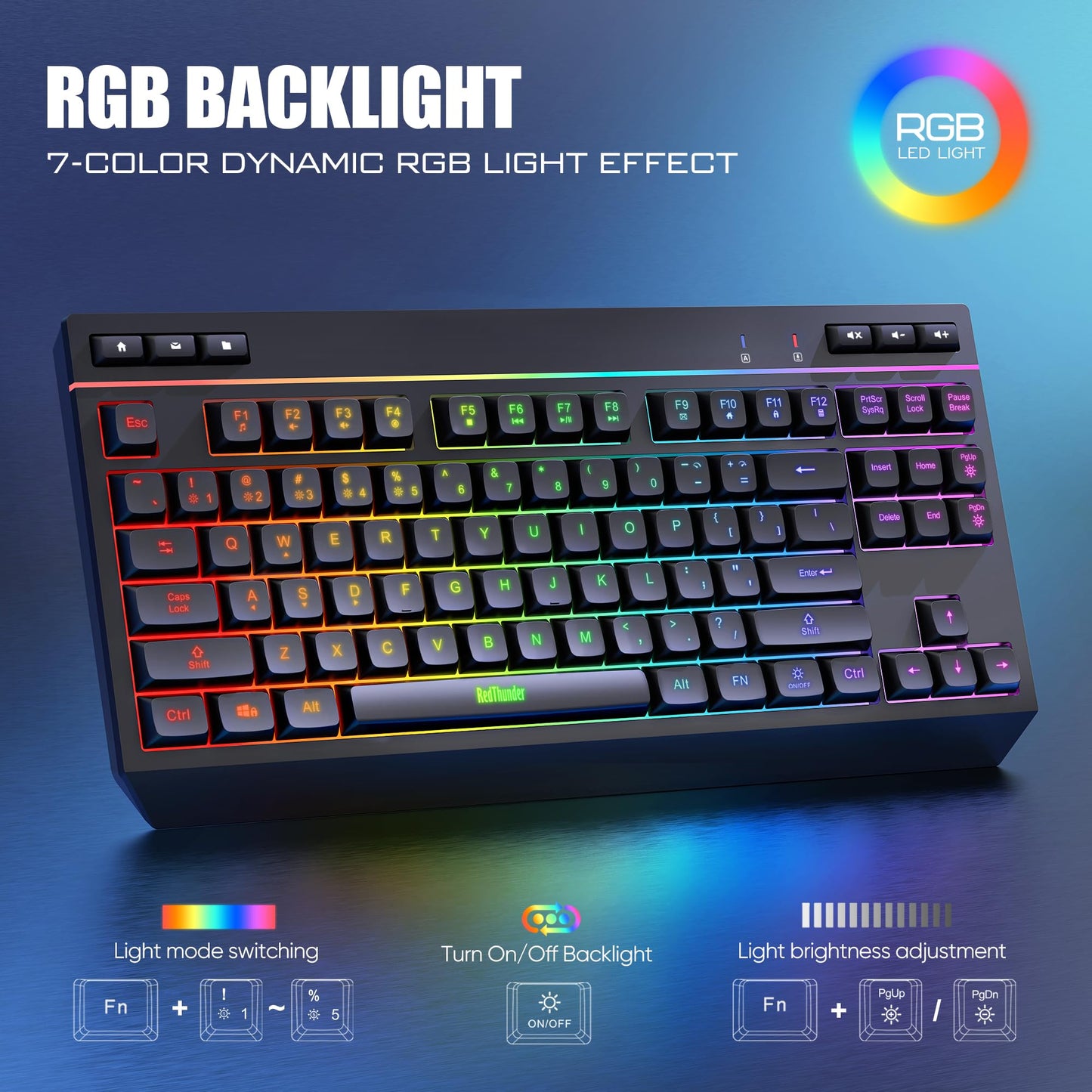 RedThunder K20 TKL Wireless Keyboard & Mouse Combo, RGB Backlit, Compact, Black, Rechargeable