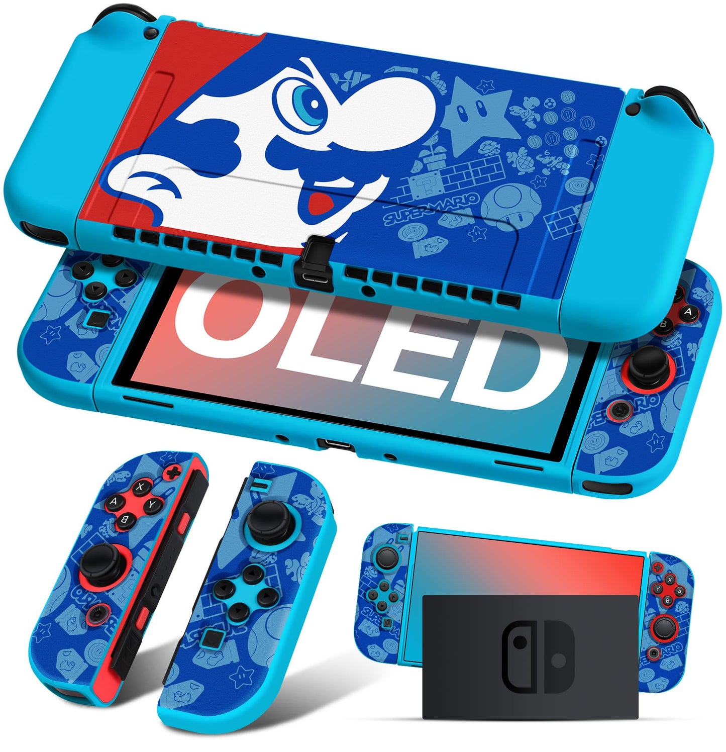 Besoar Cute Cartoon for Nintendo Switch OLED Case Anime Design - Kawaii Fun Funny Fashion Soft Slim Protective Dockable Joycon Shell Cover for Kids Boys Teens Girls for Switch OLED 2021 Blue
