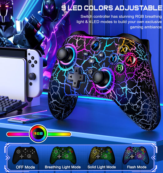 Svetaecho Wireless Switch Pro Controller - RGB, Programmable, Vibration, Turbo, Motion Control - Black-Light Up for Nintendo Switch/Lite/OLED