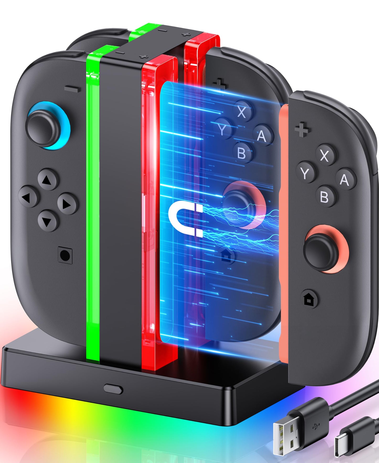 for Switch 2 Joycon Charging Station Dock Compatible with Nintendo 2 Controller with USB C Charging Cable 4 IN 1 Magnetic Switch 2 Charger Accessories with LED Indication