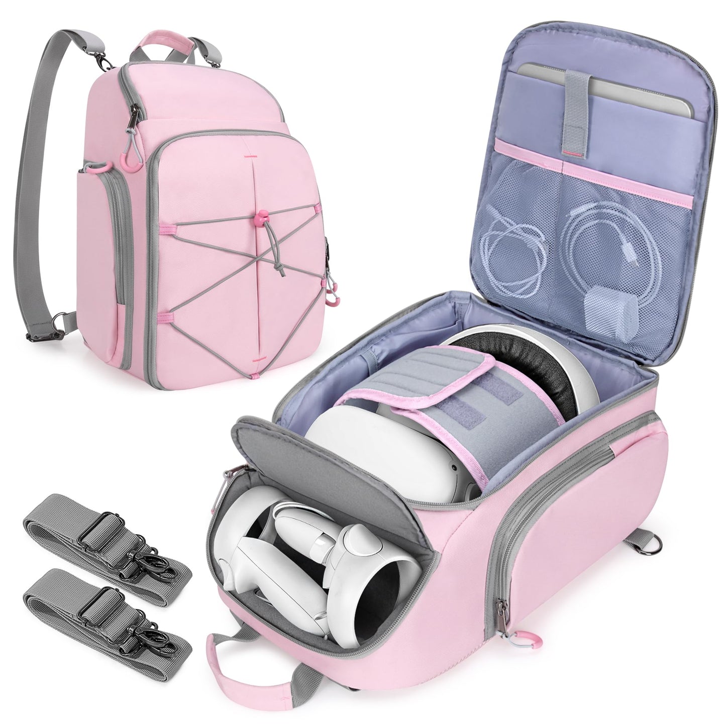 PGmoon Carrying Case Compatible with Oculus Meta Quest 2/Quest 3/Quest 3S/VR Elite Strap Travel Storage Bag Backpack with Separate Room for Touch Controllers and Multi-Pockets (Patent Design)