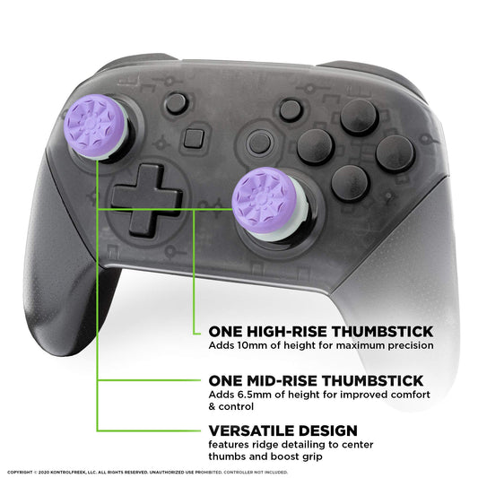KontrolFreek FPS Freek Galaxy Thumbsticks for Nintendo Switch - 1 Mid-Rise, 1 High-Rise Concave, Purple, Rubber