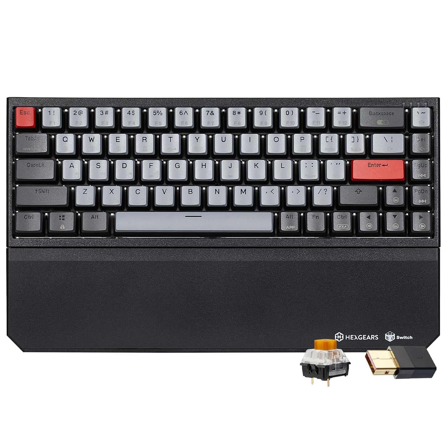 Hexgears X1 Pro Wireless Mechanica Keyboard Hot-swappable Tactile Switch Gaming Keyboard Bluetooth/2.4G/USB-C 65% Mini Compact with Wrist Rest - Blakc/Gray