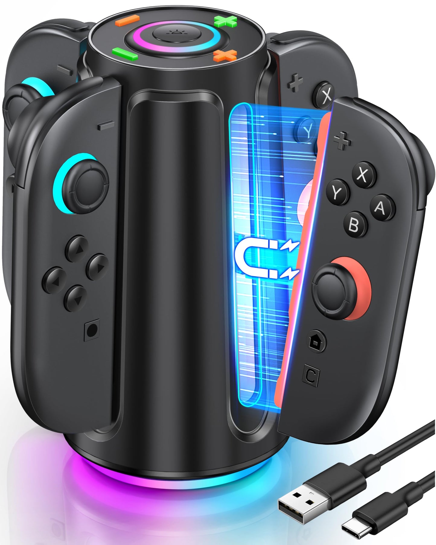 Upgraded Switch 2 Controller Charger for Nintendo Switch 2(2025) Joycon 2 Charger Station | 4-in-1 Magnectic Fast NS2 Charging Dock for Family&Multiplayers Game Accessories