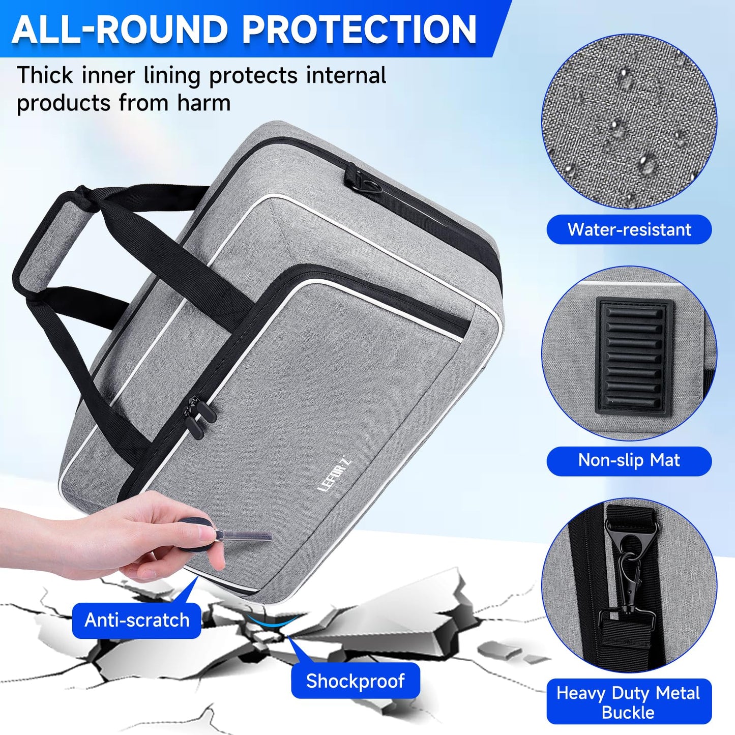 LEFOR·Z PS5 Carrying Case - 17 Pocket Travel Storage Bag, Grey, 17 x 12 x 12 inches, Thick Padding for PS5/PS4 Accessories