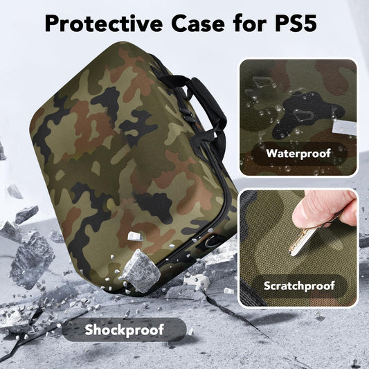 MOCADIA Hard Shell Travel Case for PS5 - Camouflage, Portable Carrying Bag for Console, Controllers & Accessories