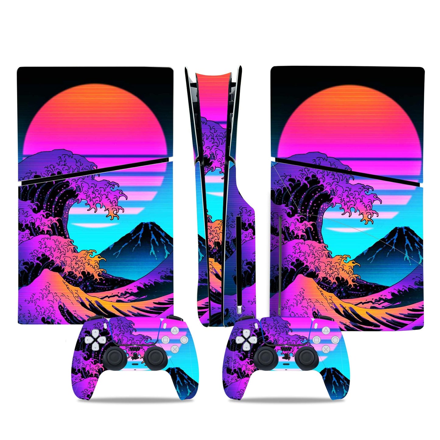 Skin Sticker Compatible with PS5 Slim Disc Console, Vinyl Decal Protective Cover for Wireless Controller (Rose Red)