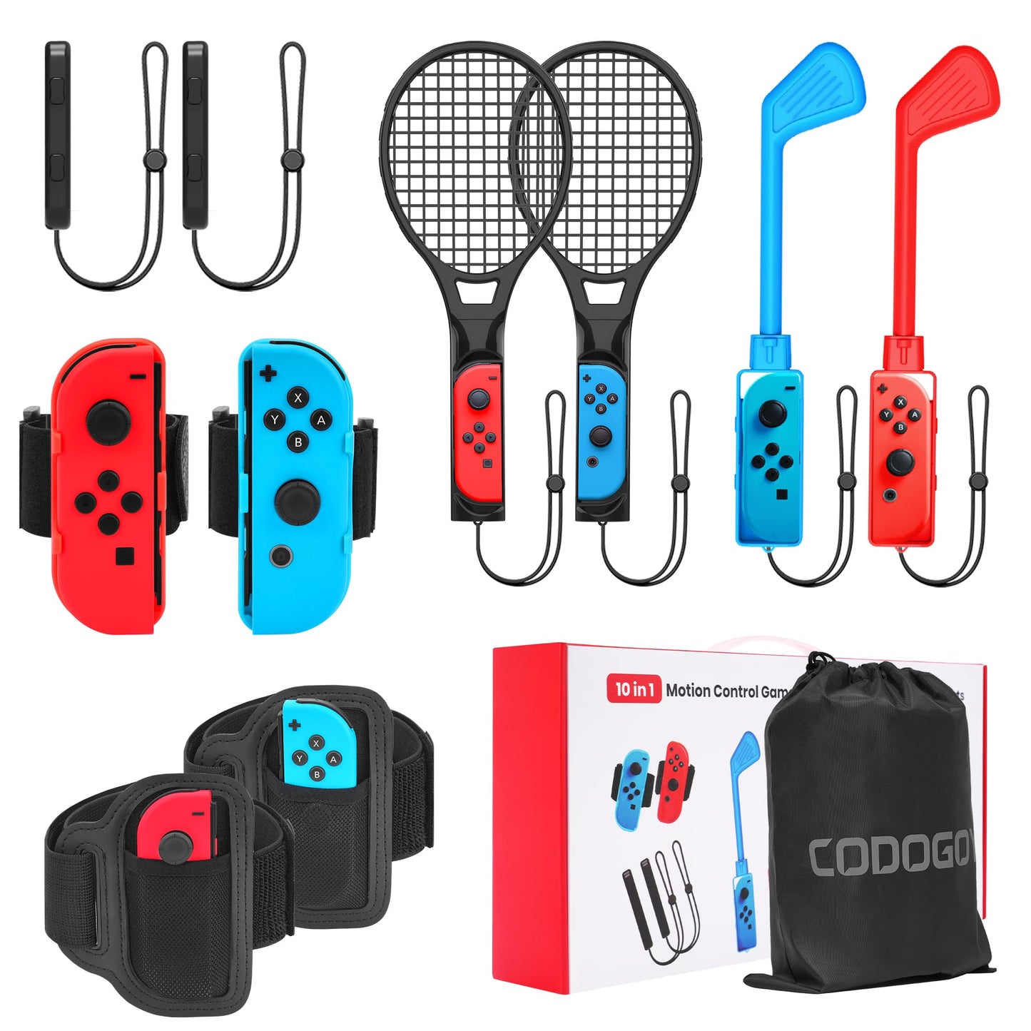 Switch Sports Accessories - CODOGOY 10 in 1 Switch Sports Accessories Bundle with Carry Bag for Nintendo Switch Sports Family Accessories Kit Compatible with Switch/Switch OLED Sports Games