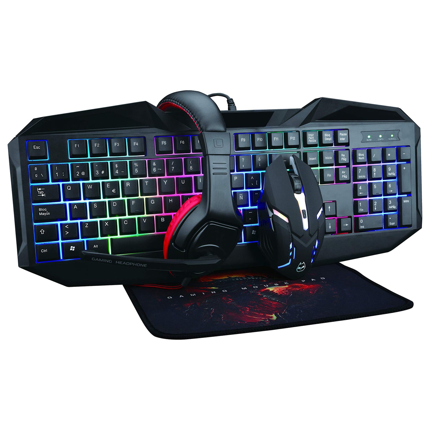 Supersonic SC-440GK 4 in 1 RGB Color Gaming Kit USB Gaming Keyboard, 6D Glowing Mouse, Mouse Pad and Headset Gaming Bundle for G