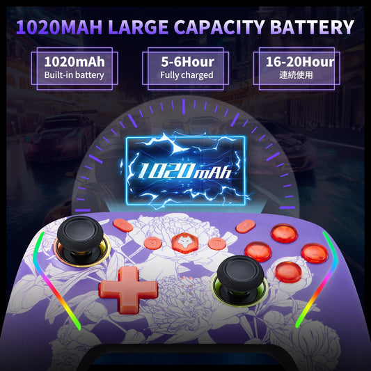 NBCP Switch Wireless Gaming Controller Pro - 2 Macro Buttons, 1000Hz Polling, TURBO, RGB Light, Compatible with PC, Switch, Android, iOS, Purple