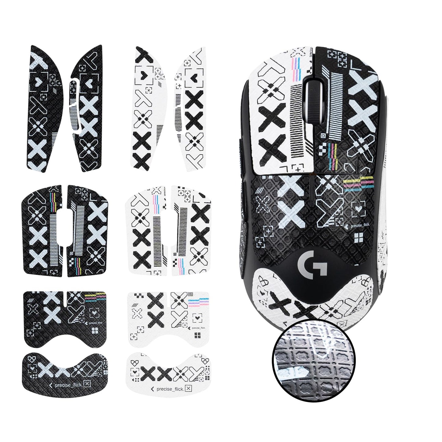 UltraEquip 2-in-1 Mouse Grip Tape Anti Slip Skin for G Pro X Superlight Superlight 2 Gaming Mice Pre-Cut Self-Adhesive Sweat-Resistant Professional Competitive Upgrade Kit (White Set+Black Set)