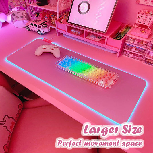 JMIYAV Pink RGB Gaming Mouse Pad - 31.5x12 Inch Extended LED Light Up Desk Pad with Non-Slip Rubber Base for PC Gaming Setup