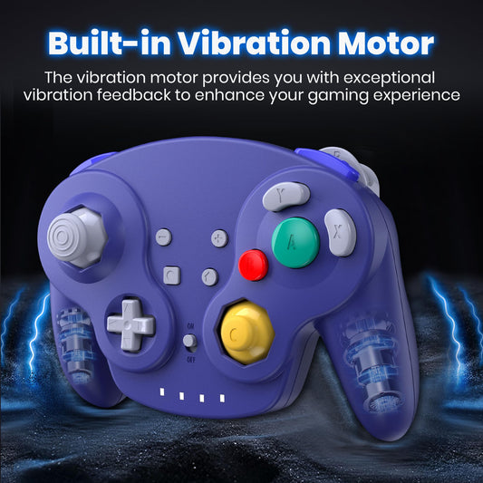 SAFFUN Wireless NGC Controller for GameCube, Rechargeable, Plug and Play, Built-in Vibration, Indigo Color