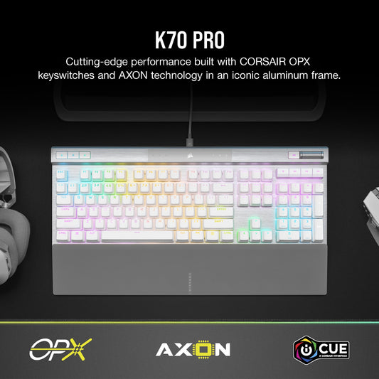 Corsair K70 PRO RGB Optical-Mechanical Gaming Keyboard - OPX Linear Switches, PBT Keycaps, White, CH-910951A-NA
