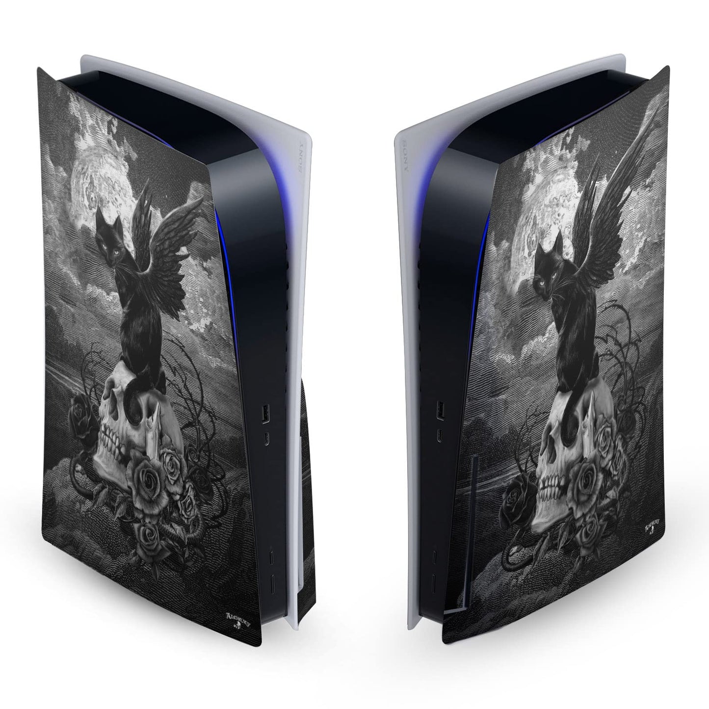 Head Case Designs Officially Licensed Alchemy Gothic Nine Lives Of Poe Skull Cat Gothic Vinyl Faceplate Sticker Gaming Skin Decal Cover Compatible With Sony PlayStation 5 PS5 Disc Edition Console