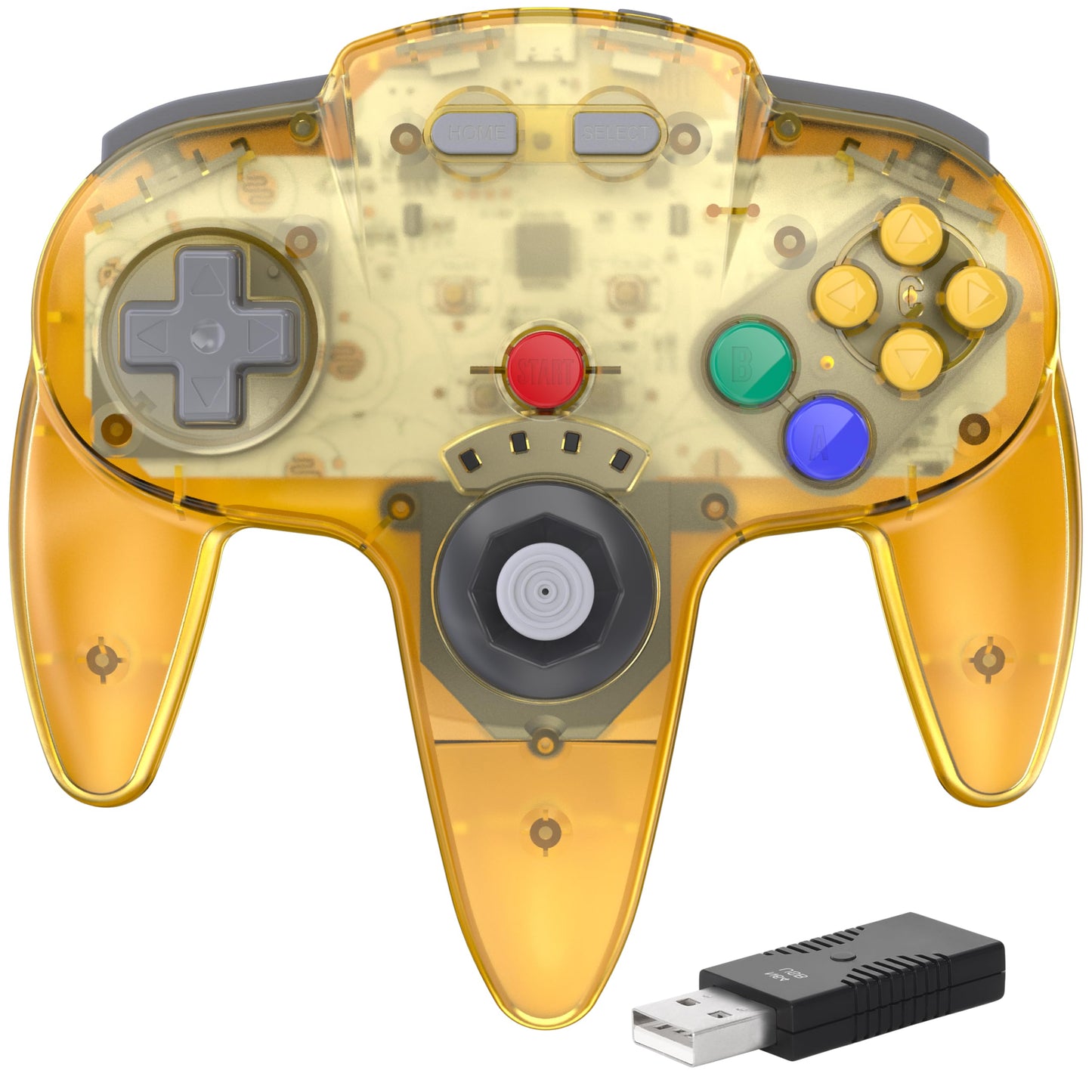 2.4 GHz Wireless N64 Switch Online Controller USB Receiver Compatible with Windows PC Laptop iOS Mac Raspberry Pi Switch Online/NSO - (Rechargeable) (Plug and Play) Clear Yellow