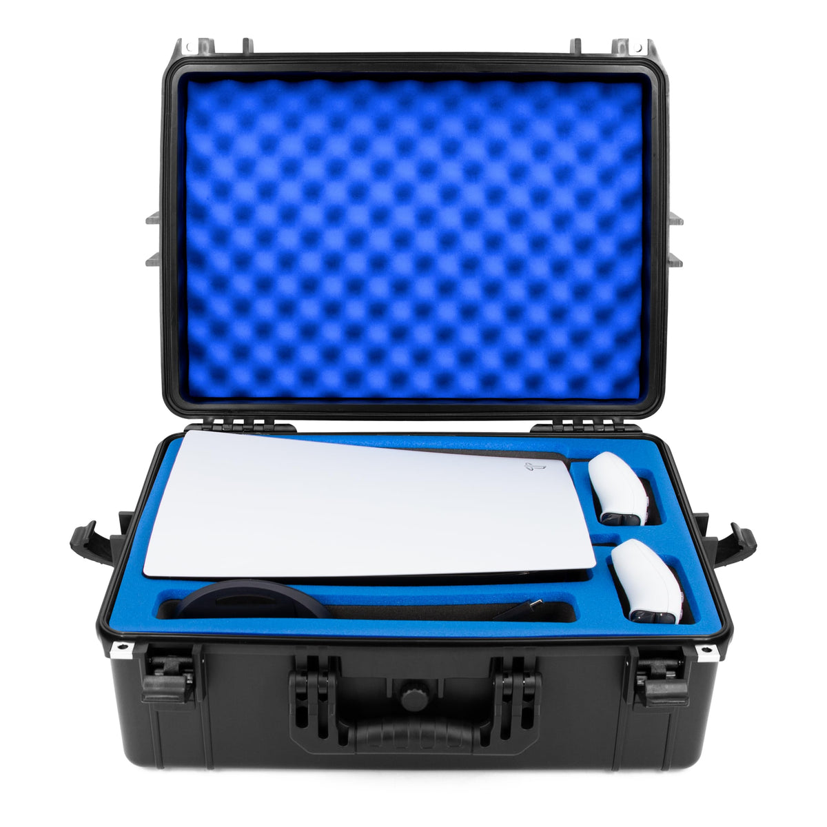 CASEMATIX Hard Shell Tpartyl Case Compatible with PlayStation 5 Console Controllers Games and Accessories - Waterproof PS5 Carrying Case with Customized Foam for Both Standard and Digital Editions
