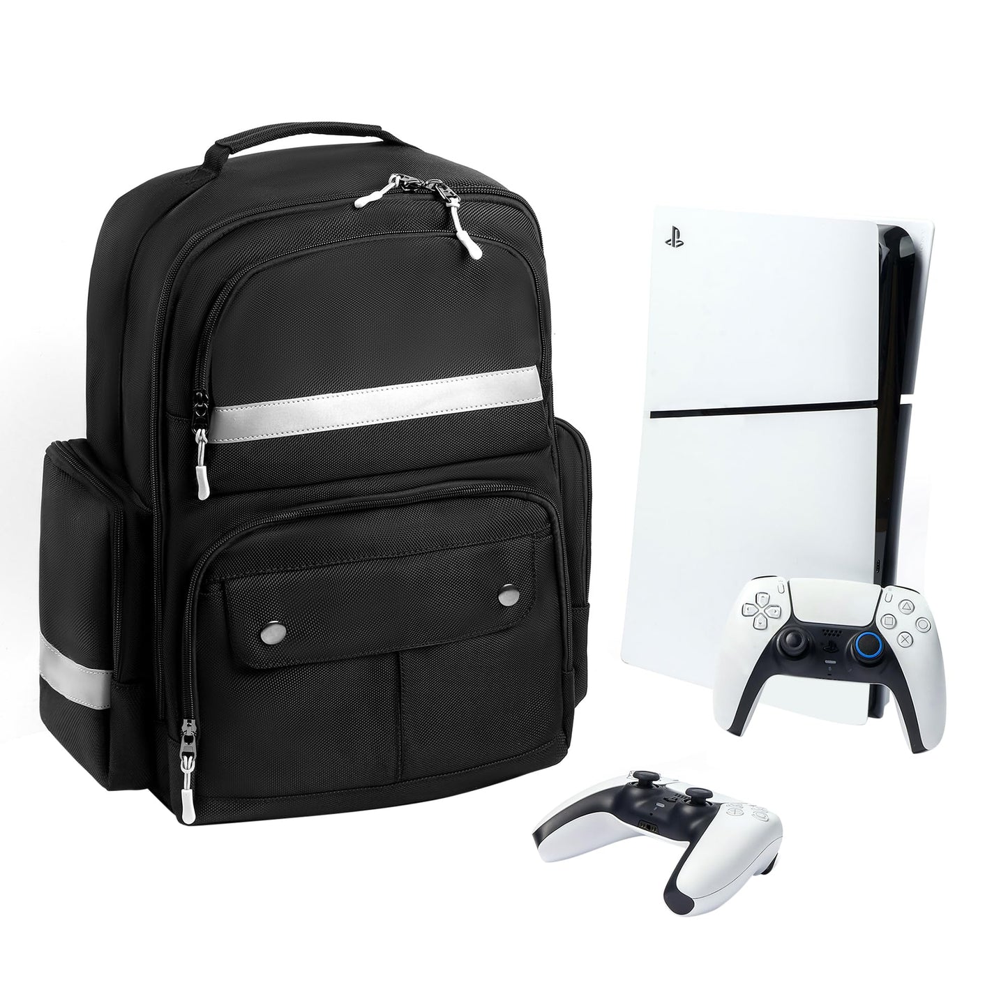 Ezgnuk Game Backpack for PS5 Silm Console Protective Travel Carrying Case for PlayStation 5 Slim Laptop Headphones Game Discs and Accessories Large Capacity