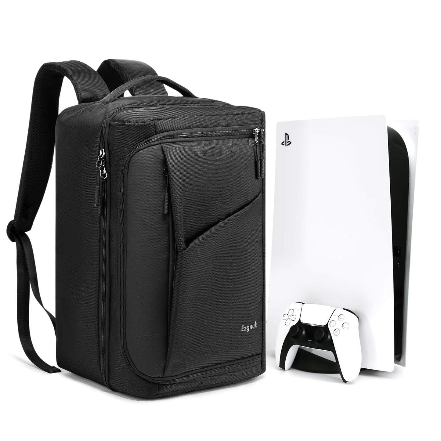Ezgnuk Game Backpack for PS5 Slim Console Protective Travel Carrying Case for PlayStation 5 Slim Laptop Headphones Game Discs and Accessories Large Capacity