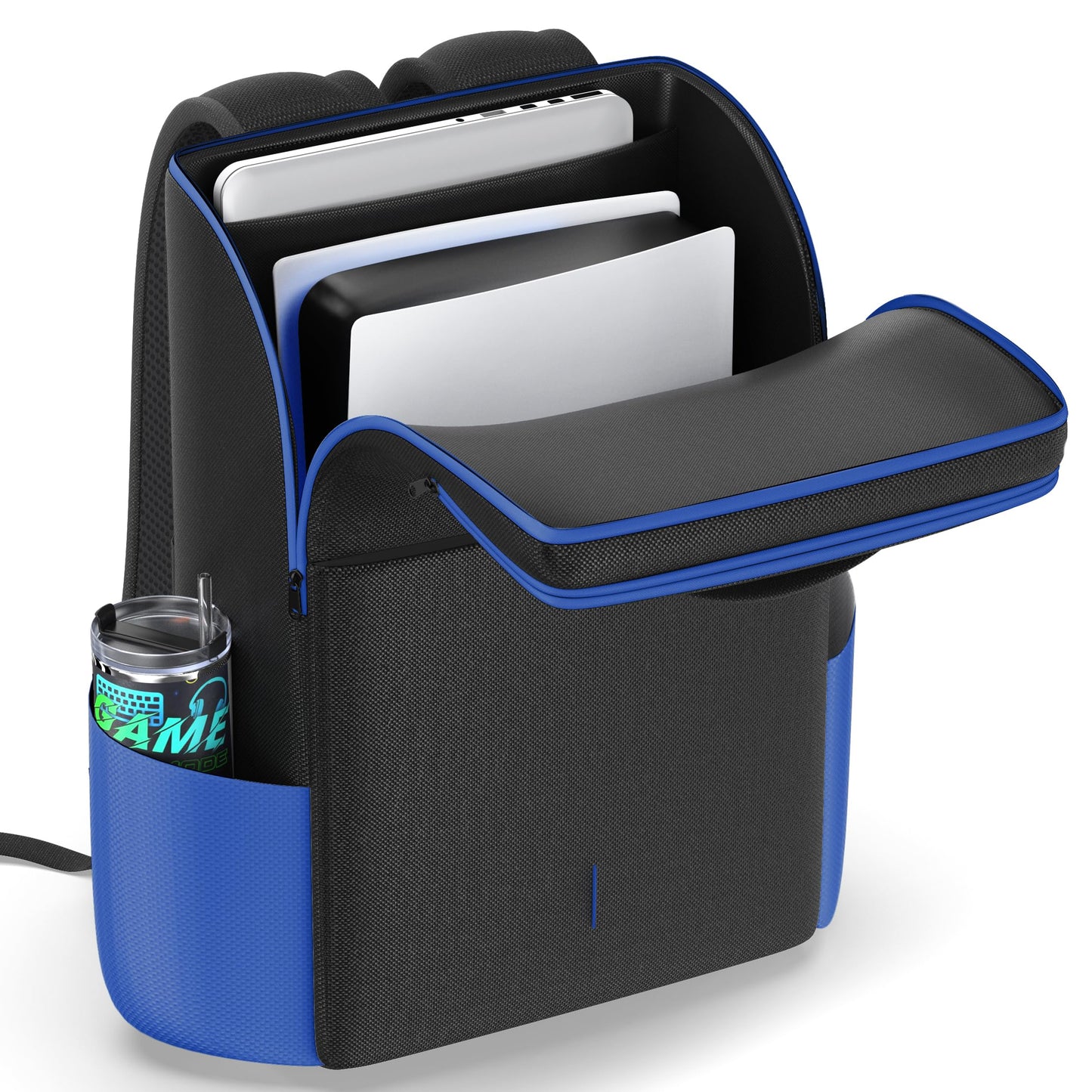 Backpack for PS5/ Slim/ Pro Console Full Protection PS5 Carrying Case Travel Bag Large Capacity PS5 Storage Bag for Dual Controllers PS Portal Laptop Game Cards Backpack with 3 Cable Pouch Blue