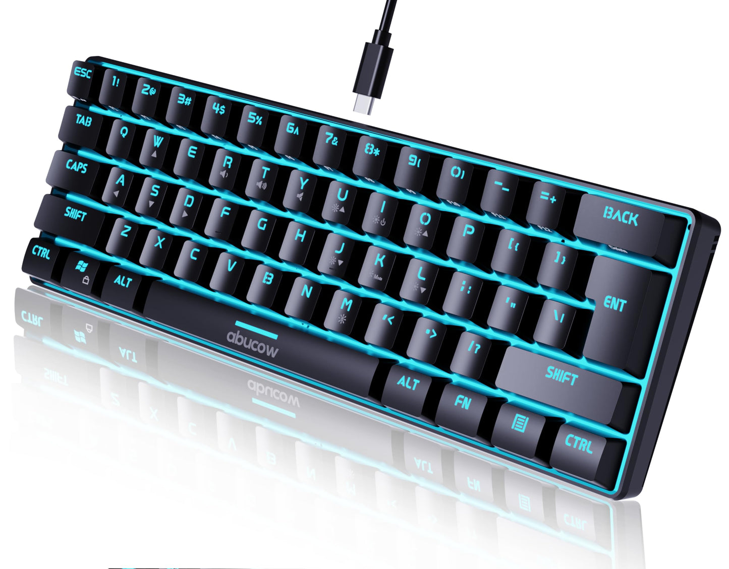 abucow Gaming Keyboard Minimalist Portable Wired Ultra-Compact Mini inspired design 61 Keys RGB Backlit Keyboard (Black)